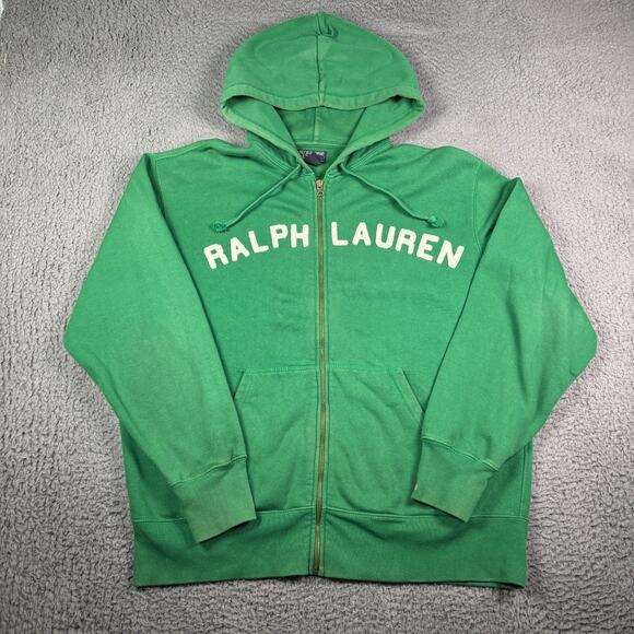 Vintage Polo Jeans Ralph Lauren Full Zip Hoodie Mens L Faded Green Boxy Y2K - Picture 2 of 10